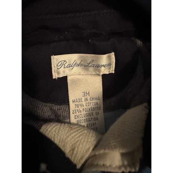 Ralph Lauren Baby Boy Striped Romper Set 3M Velour Footed Navy Blue Rugby 2 Pack - Picture 4 of 6